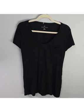 Caslon‎ Black Scoop Neck Short Sleeve Pocket Tee Womems Size Small Sheer